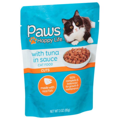 Paws Happy Life Cat Food, With Tuna in Sauce, Cuts