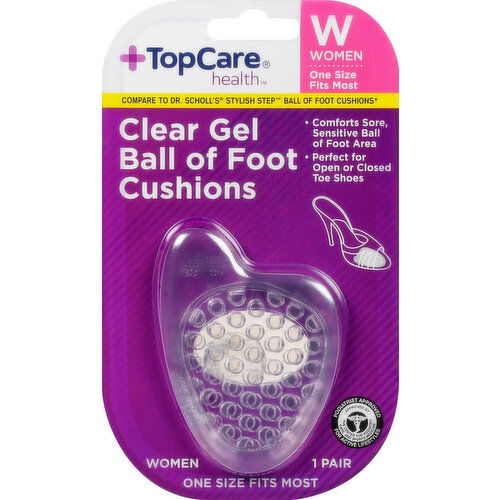 TopCare Ball of Foot Cushions, Clear Gel, Women