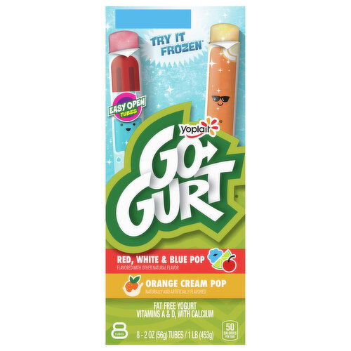 Go-Gurt Fat Free Orange Cream Pop/Red White & Blue Pop Yogurt - 8 Each