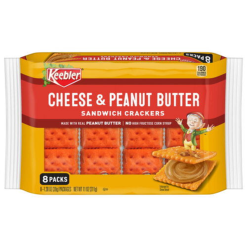 Keebler Sandwich Crackers, Cheese & Peanut Butter, 8 Packs