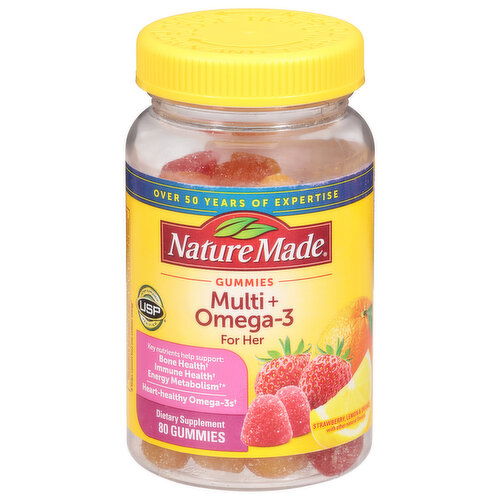 Nature Made Multi + Omega-3, for Her, Gummies, Strawberry, Lemon & Orange