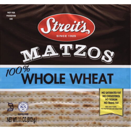 Streit's Matzos, 100% Whole Wheat, No Salt Added