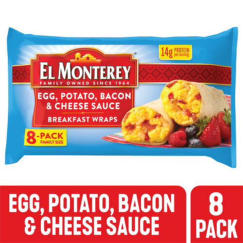 El Monterey El Monterey Egg, Potato, Cheese Sauce & Bacon Breakfast Wraps, 8 Count