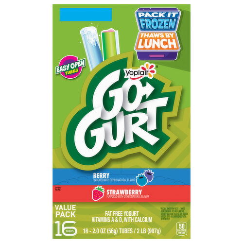 Go-Gurt Yogurt, Fat Free, Strawberry/Berry, Value Pack