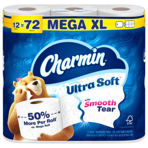 Charmin 2-Ply Unscented Mega XL Rolls Bathroom Tissue - 12 Each