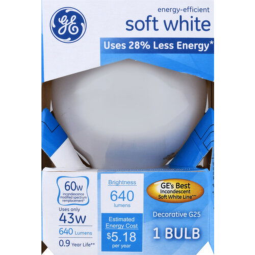 GE Light Bulb, Incandescent, Soft White, 43 Watts