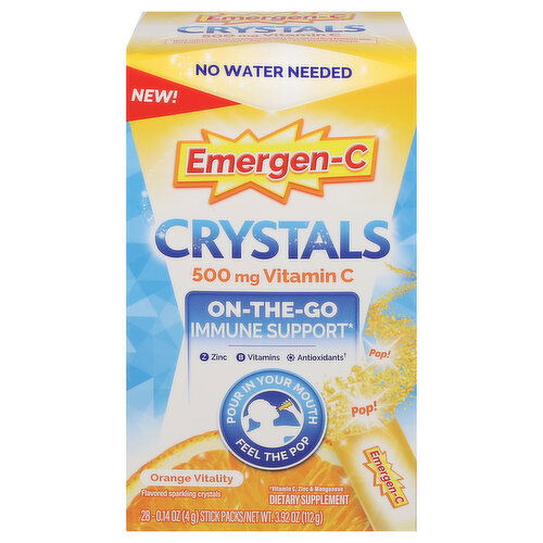 Emergen-C Vitamin C, Crystals, Orange Vitality, On-The-Go Immune Support, 500 mg