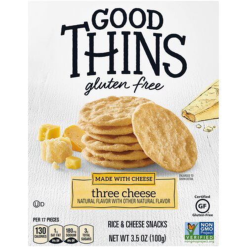 GOOD THINS Three Cheese Rice & Cheese Snacks Gluten Free Crackers, Snack Crackers