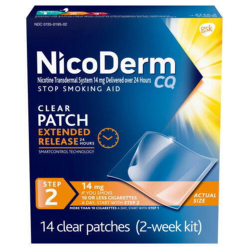 NicoDerm CQ Stop Smoking Aid, 14 mg, Clear Patch, Step 2