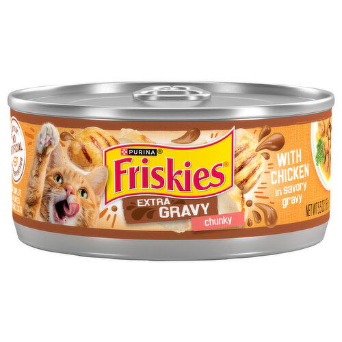 Friskies Cat Food, with Chicken in Savory Gravy, Extra Gravy, Chunky, Adult