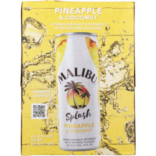 Malibu Splash Pineapple & Coconut Sparkling Malt Beverage Can, 4 cans / 12 fl oz    