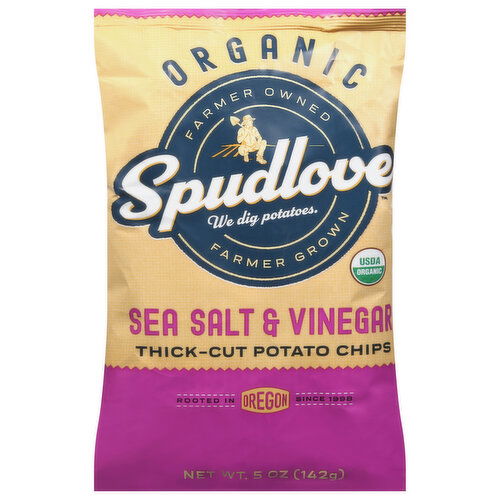 SpudLove Potato Chips, Organic, Sea Salt & Vinegar, Thick-Cut