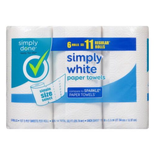 Simply Done Paper Towels, Simply White, Simple Size Select, 2-Ply