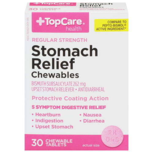 TopCare Stomach Relief, Chewables, Regular Strength, 262 mg, Tablets