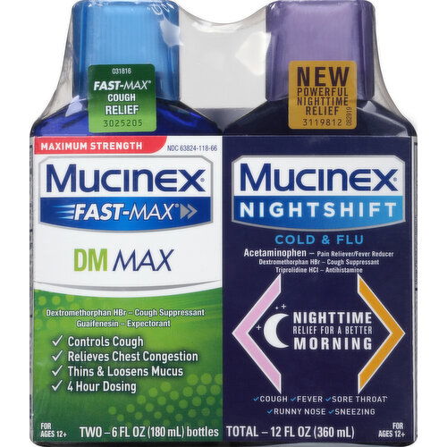 Mucinex DM Max/Cold & Flu, Maximum Strength, Fast-Max/Night Shift