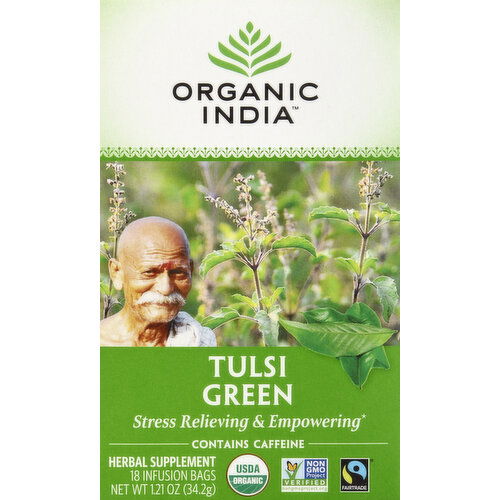 Organic India Herbal Supplement, Tulsi Green, Infusion Bags