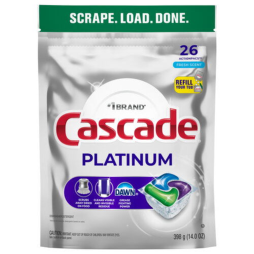 Cascade Dishwasher Detergent, Fresh Scent, ActionPacs - 26 Each
