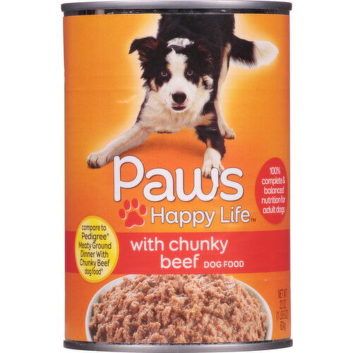 Paws Happy Life Dog Food, Chunky Beef