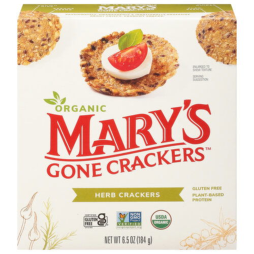 Mary's Gone Crackers Crackers, Original Herb, Organic Brown Rice, Flax & Sesame Seeds, Gluten Free, 6.5 oz