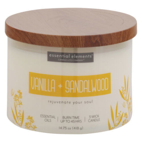 Essential Elements Candle, Vanilla + Sandalwood - 1 Each