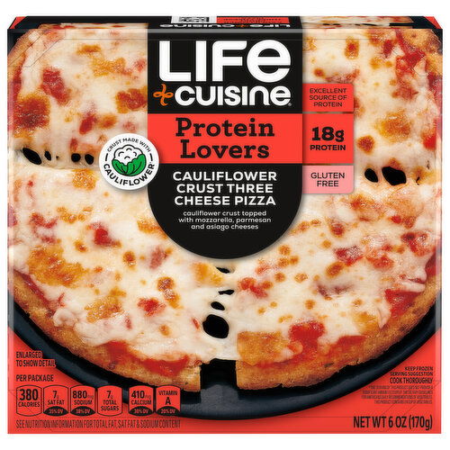 Life Cuisine Pizza, Three Cheese, Cauliflower Crust, Protein Lovers