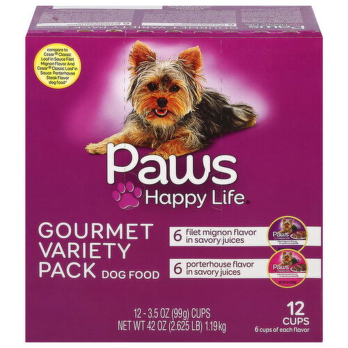 Paws Happy Life Dog Food, Filet Mignon Flavor/Porterhouse Flavor, Gourmet, Variety Pack