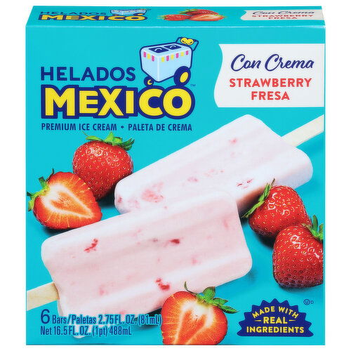 Helados Mexico Ice Cream Bars, Premium, Strawberry