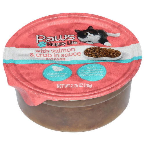 Paws Happy Life Cat Food, with Salmon & Crab in Sauce, Cuts