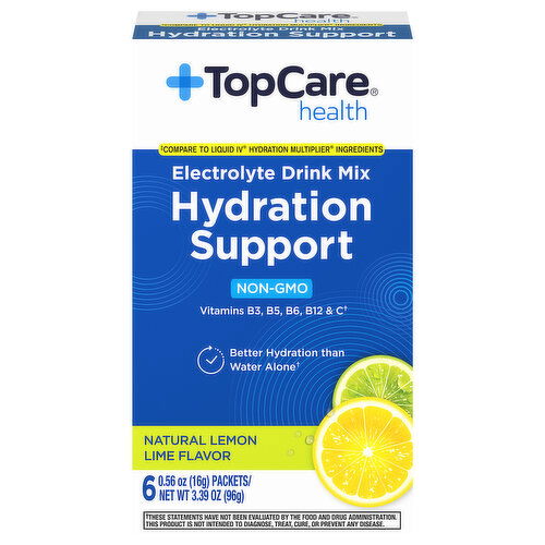 TopCare Hydration Support Natural Lemon Lime Flavor Electrolyte Drink Mix - 6 Each