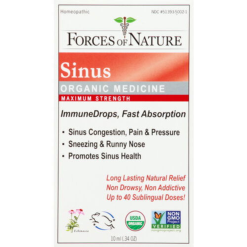 Forces of Nature Sinus Organic Medicine, Maximum Strength, ImmuneDrops, Fast Absorption