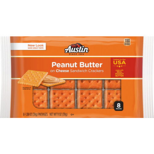 Austin Sandwich Crackers, Peanut Butter on Cheese, 8 Pack