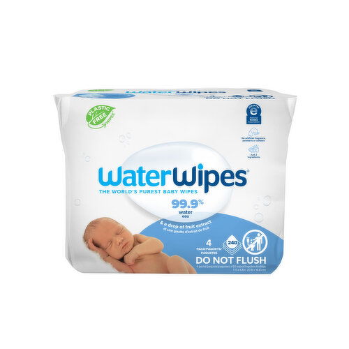 WaterWipes Original 99.9% Water Based Baby Wipes, 240 Count (4 Packs)