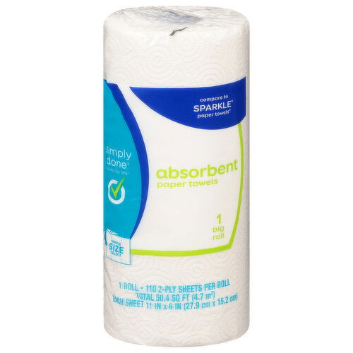 Simply Done Paper Towels, Absorbent, Simple Size Select, 2-Ply