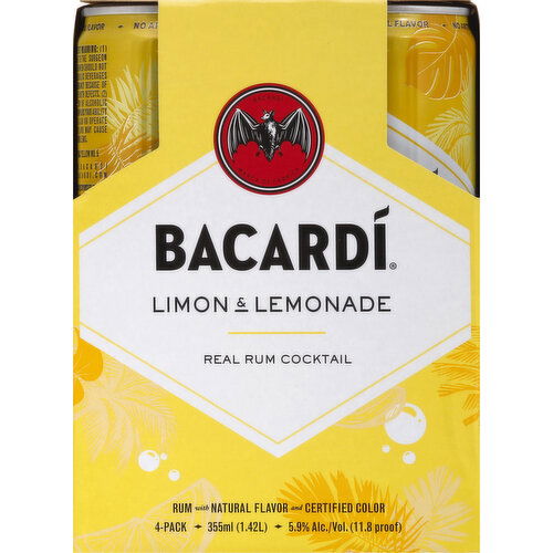 Bacardi Cocktail, Limon & Lemonade, 4 Pack - 4 Each