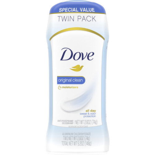 Dove Deodorant, Anti-Perspirant, Original Clean, Twin Pack, Special Value