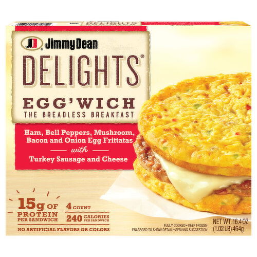 Jimmy Dean Ham Bell Peppers Mushroom Bacon and Onion Egg Frittatas with Turkey Sausage and Cheese Egg'wich - 4 Each