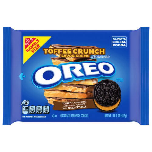 OREO Toffee Crunch Creme with Sugar Crystals Chocolate Sandwich Cookies, Family Size, 17 oz