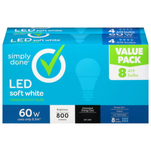 Simply Done Light Bulbs, LED, Soft White, 8.5 Watts, Value Pack