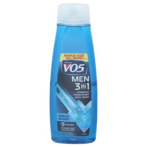 Alberto VO5 Shampoo/Conditioner/Body Wash, 3 in 1, Men, Ocean Surge, Bonus Size