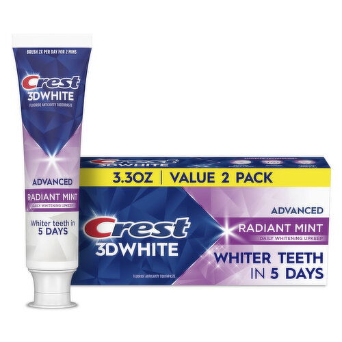 Crest 3D White Advanced Toothpaste, Radiant Mint, Pack of 2 - 6.6 Ounce