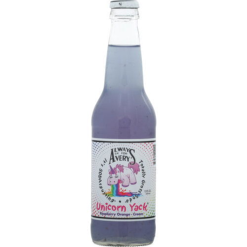 Avery's Soda, Raspberry Orange Cream, Unicorn Yack