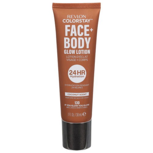 Revlon Glow Lotion, Face + Body, 130 If You Glow You Glow, Coconut Scent - 1 Fluid Ounce