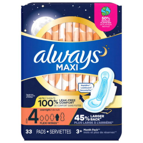 Always Pads, Flexi-Wings, Overnight, Size 4