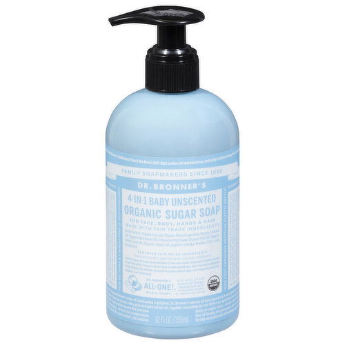 Dr. Bronner's Sugar Soap, Organic, Unscented, 4-in-1, Baby