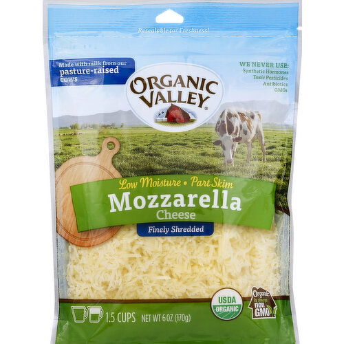 Organic Valley Cheese, Finely Shredded, Mozzarella, Low Moisture, Part Skim