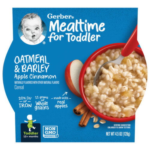 Gerber Cereal, Oatmeal & Barley, Apple Cinnamon, Toddler (12+ Months)