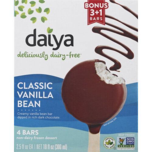 Daiya Frozen Dessert Bars, Non-Dairy, Classic Vanilla Bean, 4 Pack