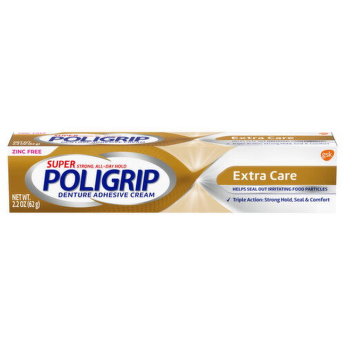 Poligrip Denture Adhesive Cream, Super, Extra Care