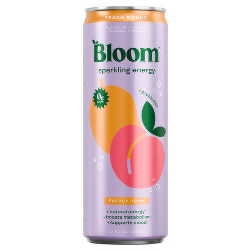 Bloom Energy Drink, Peach Mango, Sparkling