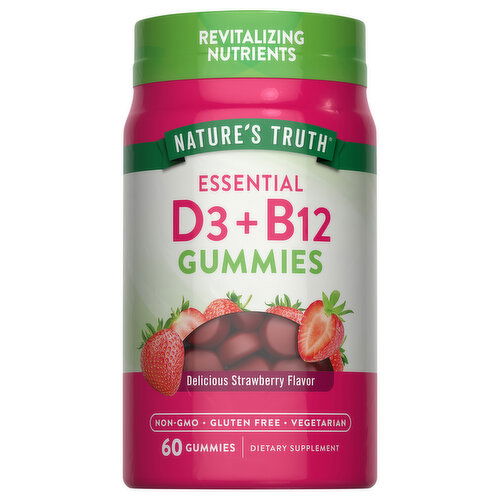 Nature's Truth D3 + B12, Gummies, Delicious Strawberry Flavor